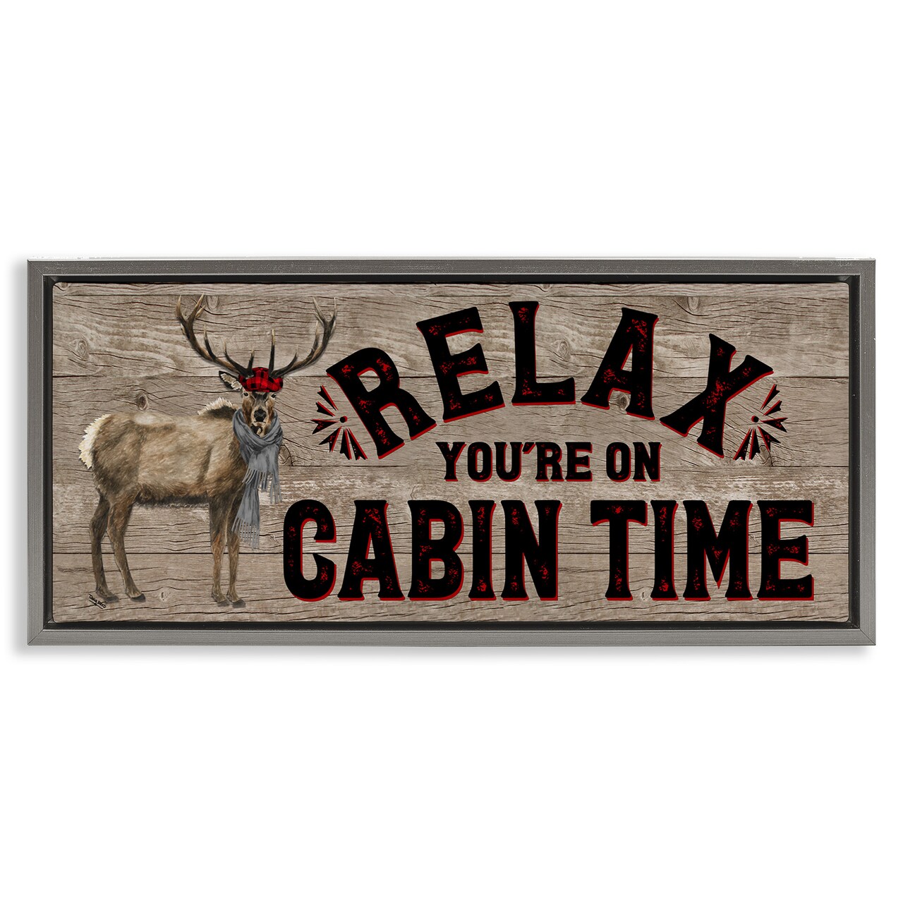 Stupell Industries Cabin Time Phrase with Deer Framed Floater Canvas Wall Art